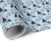 黒いスキー用具とブルースノーフレーク ラッピングペーパー (ロールコーナー)