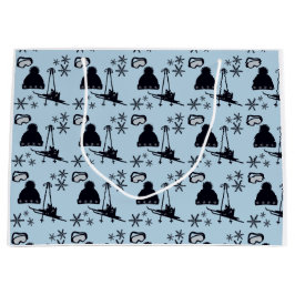 黒いスキー用具とブルースノーフレーク ラージペーパーバッグ