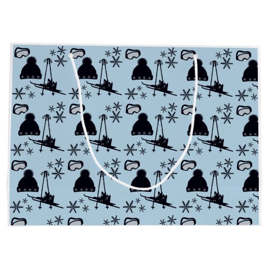 黒いスキー用具とブルースノーフレーク ラージペーパーバッグ (裏面)