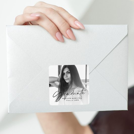 黒いスクリスタイリッシュプト写真の卒業 スクエアシール