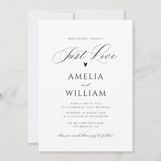 黒いスクリプトの写真結婚式招待状 招待状 (正面)