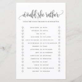 黒いスクリプトは、彼女はむしろ赤ちゃんシャワーのゲームだろう