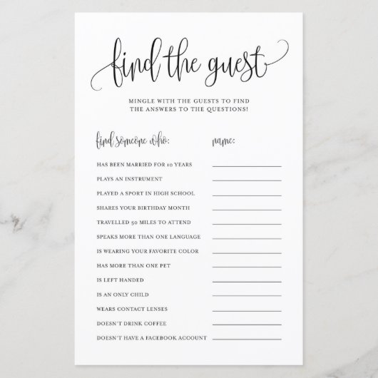 黒いスクリプトゲストを検索ブライダルシャワーゲーム (正面)