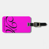 黒いスクリプトピモノグラムのンク ラゲッジタグ (正面横)