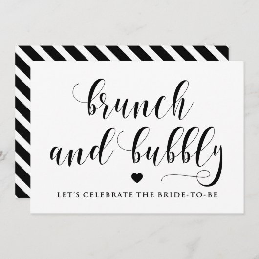 黒いスクリプトブランチとバブリーブライダルシャワー標識 招待状 (正面/裏面)