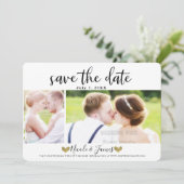 黒いスクリプト写真のモダン日付を保結婚存 招待状 (スタンド正面)