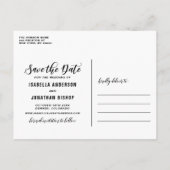 黒いスクリプト3つのフォトコラージュ日付を保存 案内ポストカード (裏面)