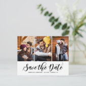 黒いスクリプト3つのフォトコラージュ日付を保存 案内ポストカード (スタンド正面)