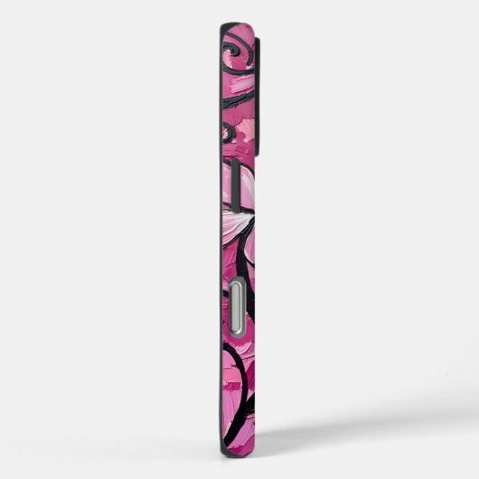 黒いスクロールワークに彫刻されたピンクの花 Case-Mate iPhoneケース (裏面 / 右)