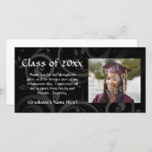 黒いスクロール卒業の発表はまたは感謝していしています サンキューカード (正面/裏面)