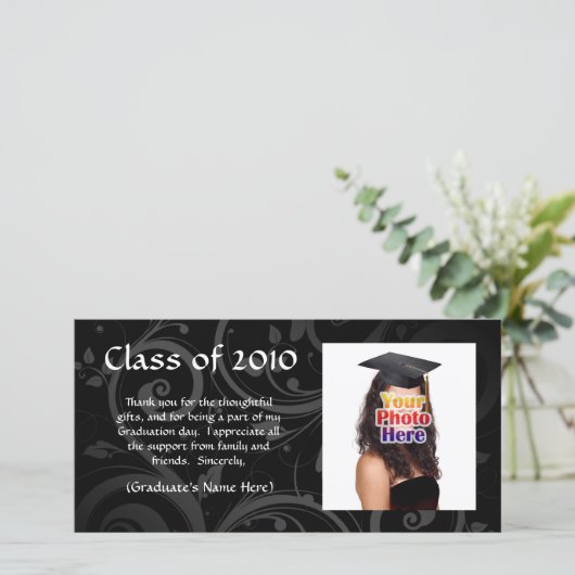 黒いスクロール卒業の発表はまたは感謝していしています サンキューカード (スタンド正面)