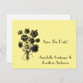 黒いスケッチされた淡い色の花救が日の黄色 案内ポストカード (正面/裏面)