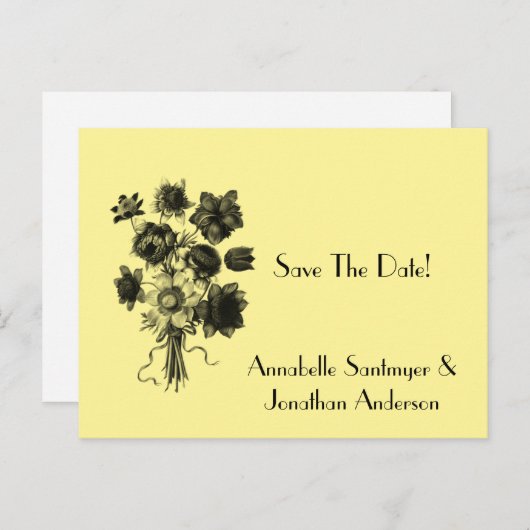 黒いスケッチされた淡い色の花救が日の黄色 案内ポストカード (正面/裏面)
