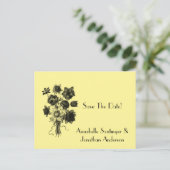 黒いスケッチされた淡い色の花救が日の黄色 案内ポストカード (スタンド正面)