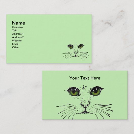黒いスケッチの猫の顔緑の黄色い目 名刺 (正面/裏面)