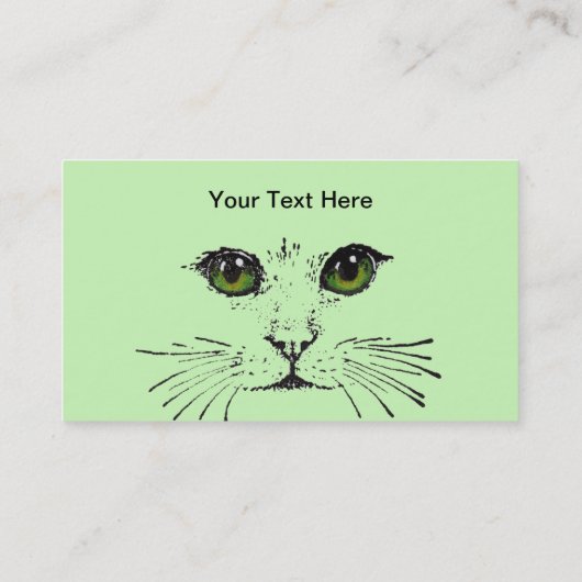黒いスケッチの猫の顔緑の黄色い目 名刺 (裏面)