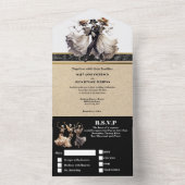 黒いスケルトン新郎新婦ゴシッ結婚クの オールインワン招待状 (内側)