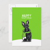 黒いスコッチテリアのスカーフのクリスマスの冬の緑 シーズンポストカード (正面/裏面)