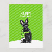 黒いスコッチテリアのスカーフのクリスマスの冬の緑 シーズンポストカード (正面)
