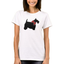 黒いスコッチテリアの赤いペイズリーのちょうネクタイ