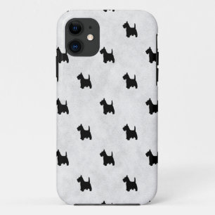 黒いスコッチテリアはタイルパターンの後をつけます iPhone 11 ケース