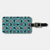 黒いスコッチテリア犬の格子縞のタータンチェック ラゲッジタグ (正面横)