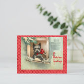 黒いスコットランド犬の窓赤 シーズンポストカード (スタンド正面)