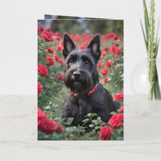 「黒いスコティッシュ・テリアの赤いバラ」 カード (裏面)