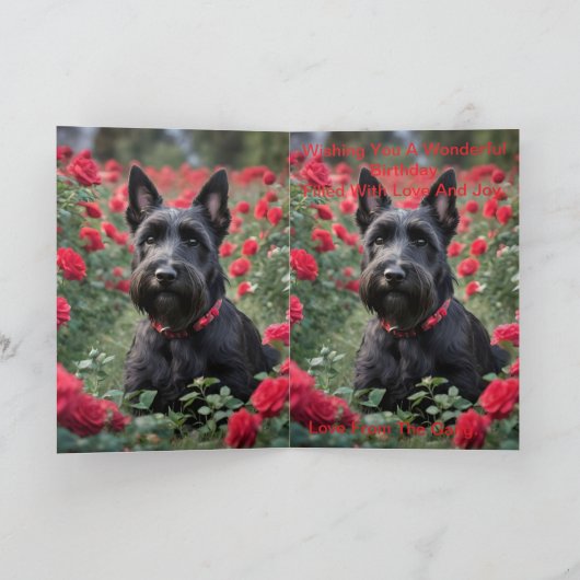 「黒いスコティッシュ・テリアの赤いバラ」 カード (内部)