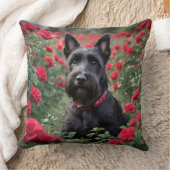「黒いスコティッシュ・テリアの赤いバラ」 クッション (ブランケット)
