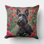 「黒いスコティッシュ・テリアの赤いバラ」 クッション (正面)