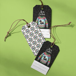 黒いスコティドッグ醜いクリスマスセーター ギフトタグ