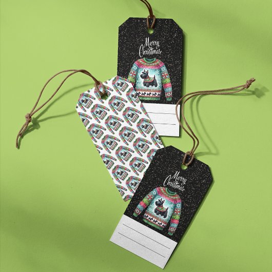 黒いスコティドッグ醜いクリスマスセーター ギフトタグ