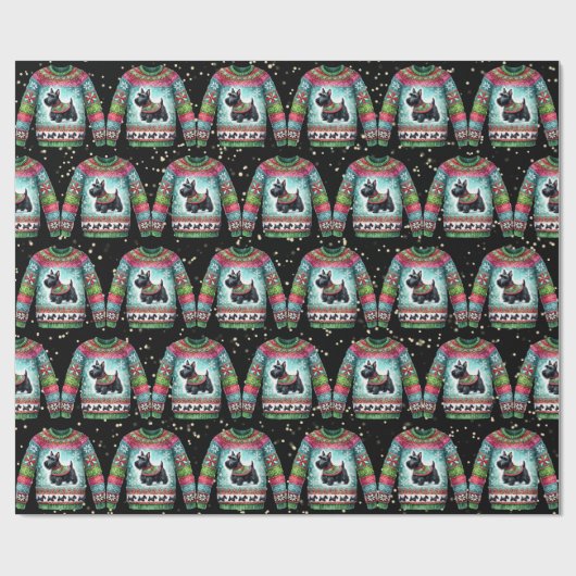 黒いスコティドッグ醜いクリスマスセーター ラッピングペーパー (フラット)