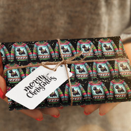 黒いスコティドッグ醜いクリスマスセーター ラッピングペーパー