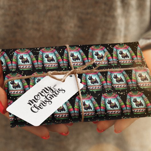 黒いスコティドッグ醜いクリスマスセーター ラッピングペーパー