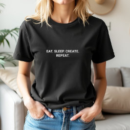 黒いスタイリッシュスリープ食べリピートのスローガンを作成 Tシャツ