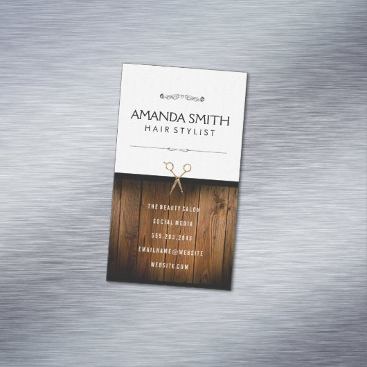 黒いスタイリッシュ微妙な波状 |木材サロンはさみ マグネット名刺 (インサイチュ)