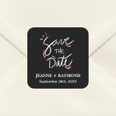 黒いスタイリッシュ書道結婚式の日付を保存 スクエアシール