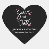 黒いスタイリッシュ書道結婚式の日付を保存 ハートシール (正面)