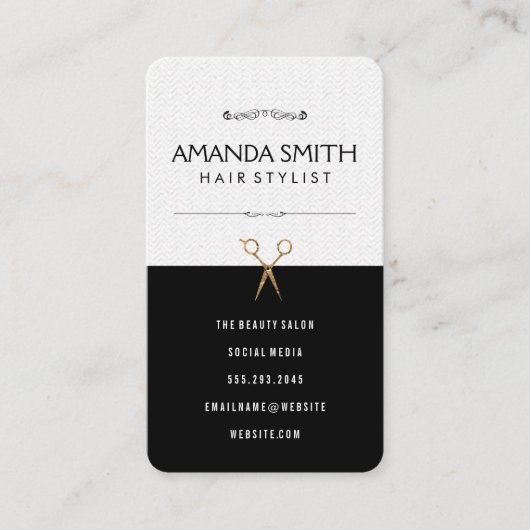 黒いスタイリッシュ繊細な金ゴールドサロン鋏 名刺 (正面)
