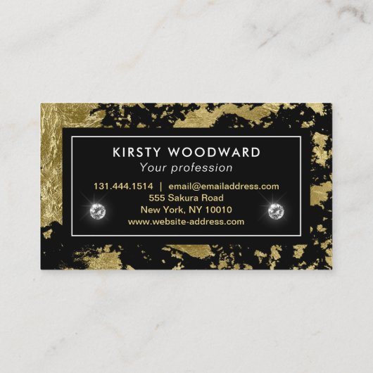 黒いスタイリッシュ背景に金箔フレーク 名刺 (裏面)