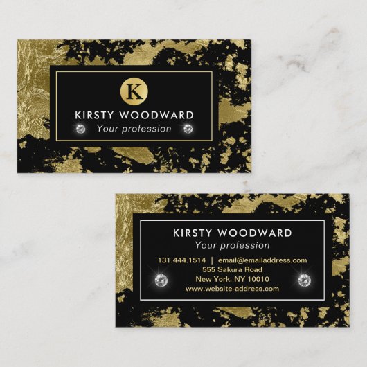 黒いスタイリッシュ背景に金箔フレーク 名刺 (正面/裏面)