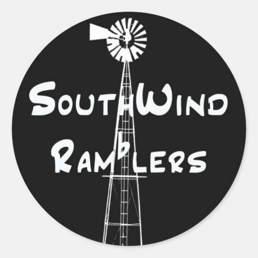 黒いステッカー白い水平文字 ラウンドシール (正面)