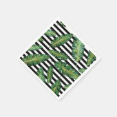 黒いストライプバナナの葉の熱帯夏のパターン スタンダードカクテルナプキン (角)