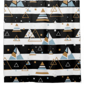 黒いストライプ三角形カラフルジオメトリデザイン シャワーカーテン (正面)