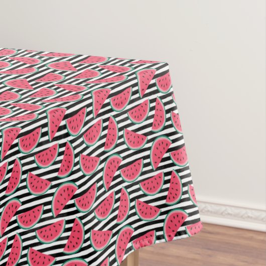黒いストライプ及び白いパターンの甘いスイカ テーブルクロス (インサイチュ)