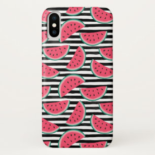 黒いストライプ及び白いパターンの甘いスイカ iPhone X ケース
