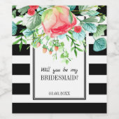 黒いストライプ花 ワインラベル (シングルラベル)