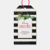 黒いストライプ金ゴールド紙吹雪と松円錐 ギフトタグ (正面)